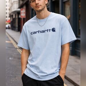 Carhartt Light Blue Logo Tee Men’s Size L Short Sleeve Graphic TShirt Streetwear